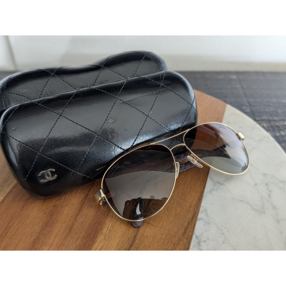 Chanel Sunglasses 4204-Q Aviator Style Quilted Brown Polarized Authentic W/ Case